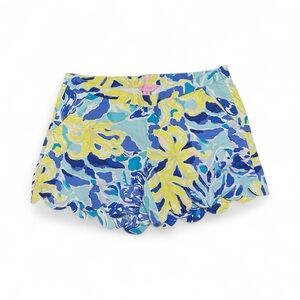Lilly Pulitzer Buttercup Shorts – Blue, Yellow, and Aqua Print – Size 4
